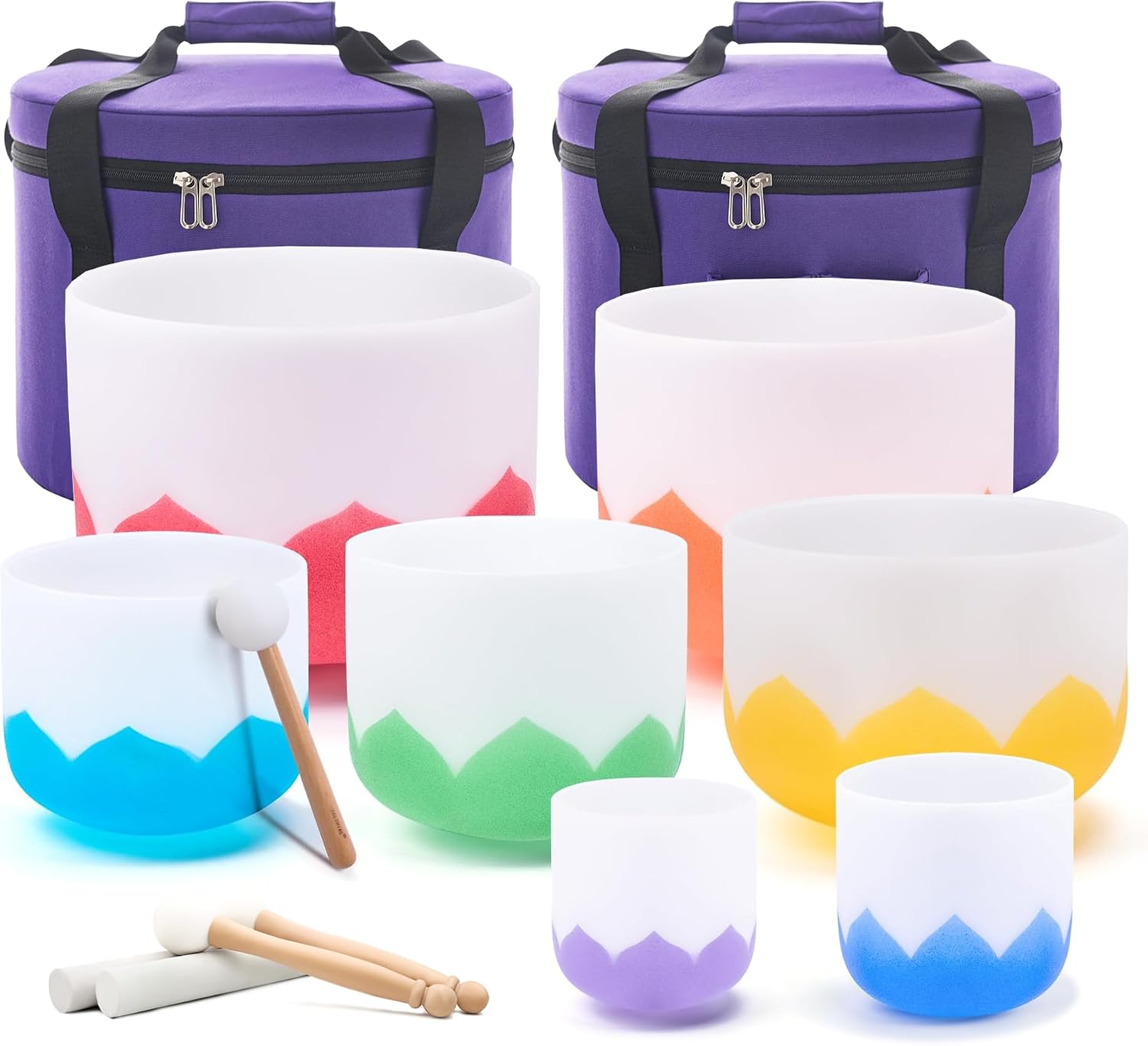 KVKA 432Hz 7 Piece Gradient Lotus Frosted Quartz Crystal Singing Bowls