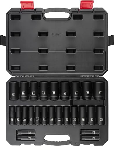 Sunex 2646, 1/2 Inch Drive Deep Impact Socket Set, 26-Piece, Metric, 10mm-36mm, Cr-Mo Alloy Steel, Radius Corner Design, Heavy Duty Storage Case