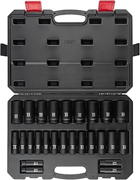 SUNEX TOOLS 2646, 1/2 Inch Drive Deep Impact Socket Set, 26-Piece, Metric, 10mm-36mm, Cr-Mo Alloy Steel, Radius Corner Design