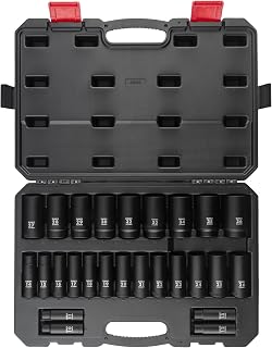 Sunex 2646, 1/2 Inch Drive Deep Impact Socket Set, 26-Piece, Metric, 10mm-36mm, Cr-Mo Alloy Steel, Radius Corner Design, Heavy Duty Storage Case