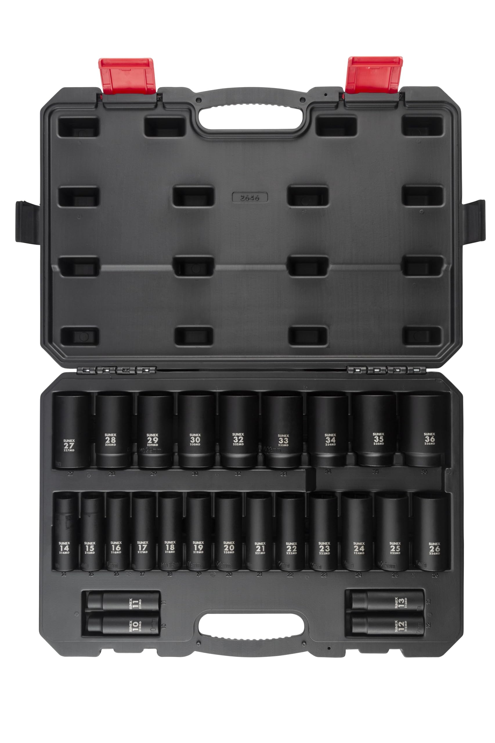 Sunex 2646 1/2 Antrieb Metrisches Impact Socket Set, metrisches, Standard, 6-kant, Cr-Mo, 10-36 mm, 26-teilig,