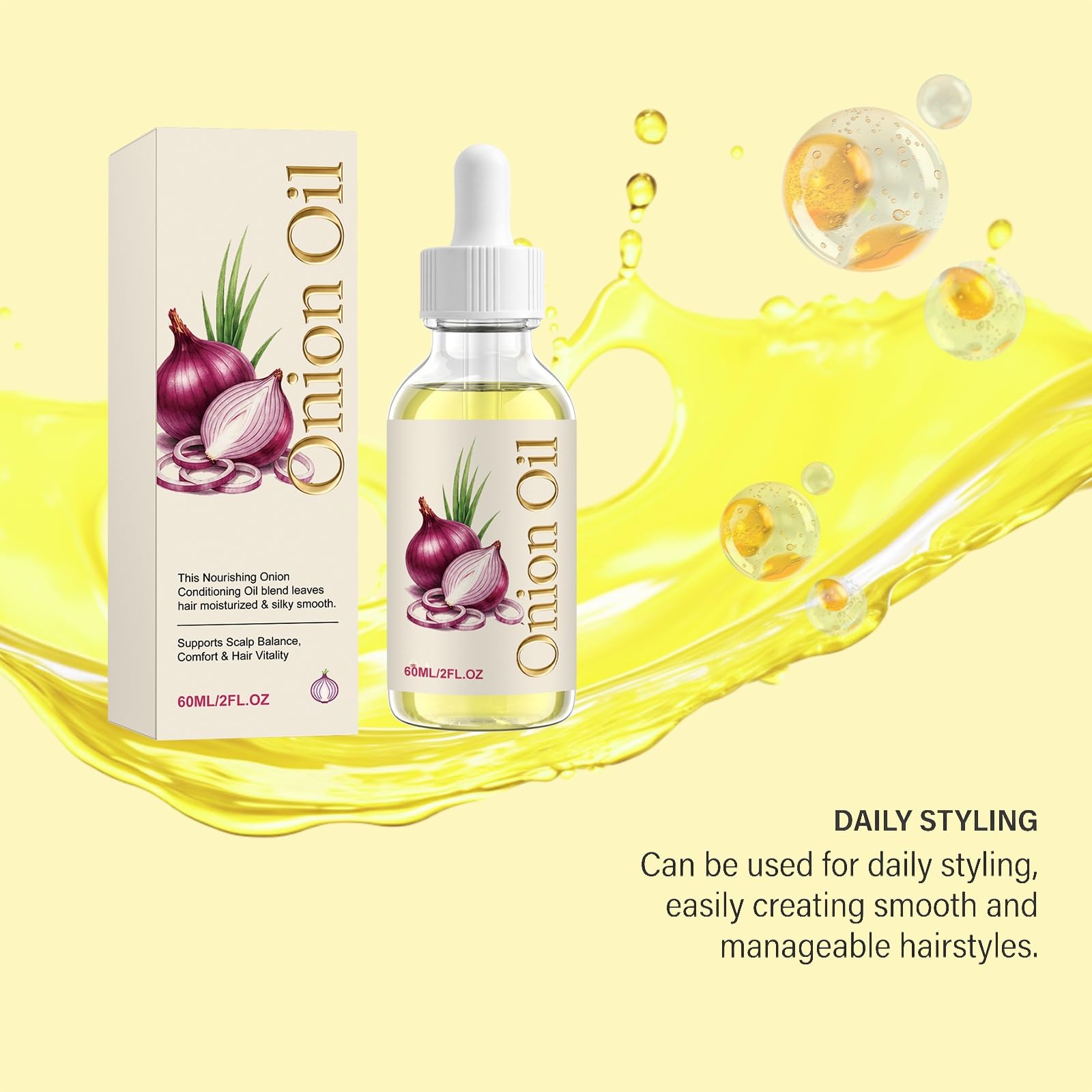 Olio di cipolla per il cuoio capelluto, olio di cipolla rossa, per la crescita dei capelli, per la crescita dei capelli e la cura del cuoio capelluto, siero nutriente per capelli secchi e crespi (60