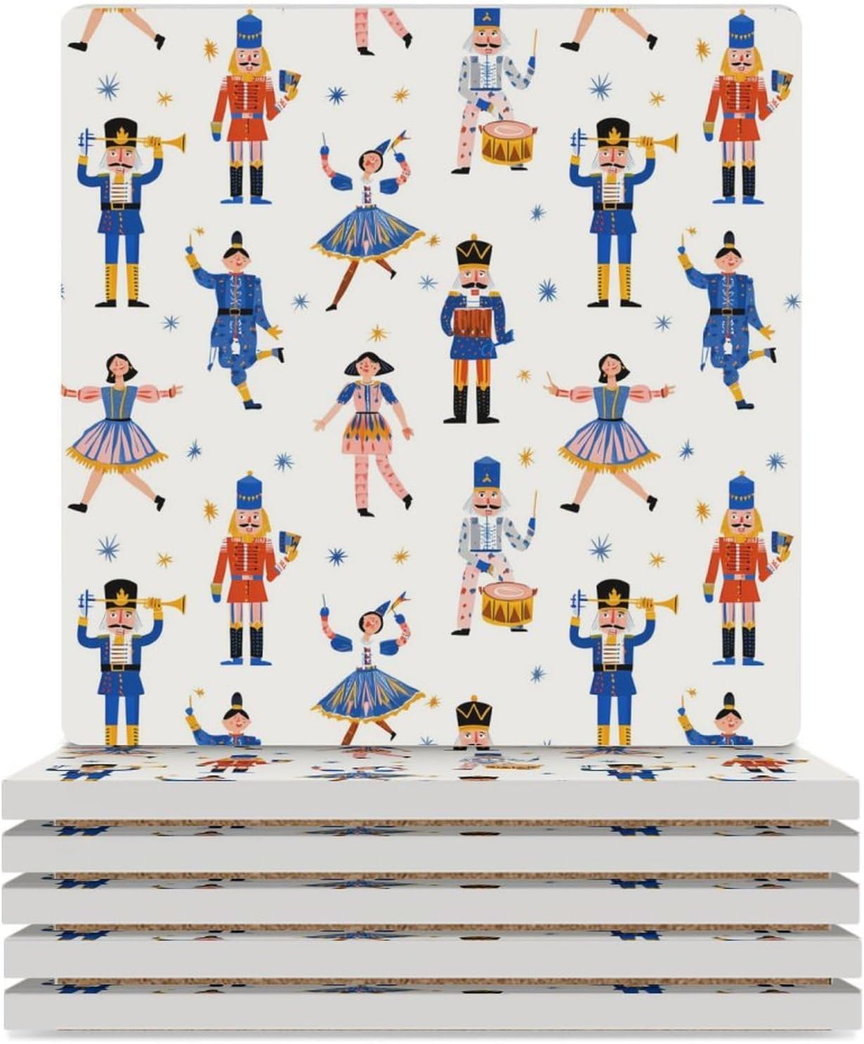 Christmas Nutcracker Coaster for Drinks Square Ceramic Table Coasters Stone Mat Crafts 4PCS Home Kitchen Decor