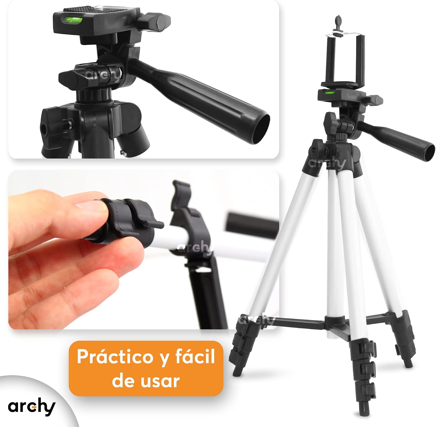 Archy Tripod Tripod 105 cm 3 Levels Aluminum Leveler for Camera and Cellphone with Non-Slip Rubber Tip Legs (TRIPOD3110)