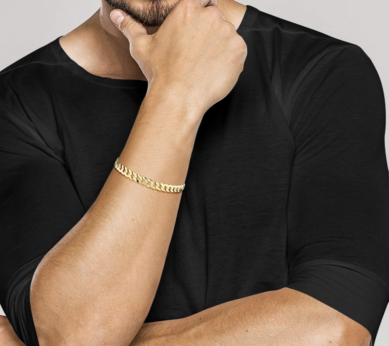 Miniatura 3 de Miabella 18K Gold Over Sterling Silver Italian 7mm Solid Diamond-Cut Cuban Link Curb Chain Bracelet for Men Women 925 Made in Italy