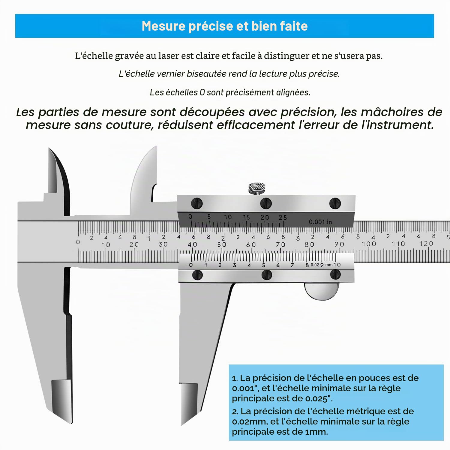 Pied à coulisse micromètre vernier de 300 mm, outil de mesure de précision en acier inoxydable (pouces/métrique), mesure de profondeur/intérieur/extérieur/pas, 0,02 mm