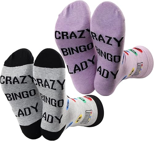 MBMSO Divertidos calcetines de bingo  2 pares de calcetines de vestir para mujer de bingo loco