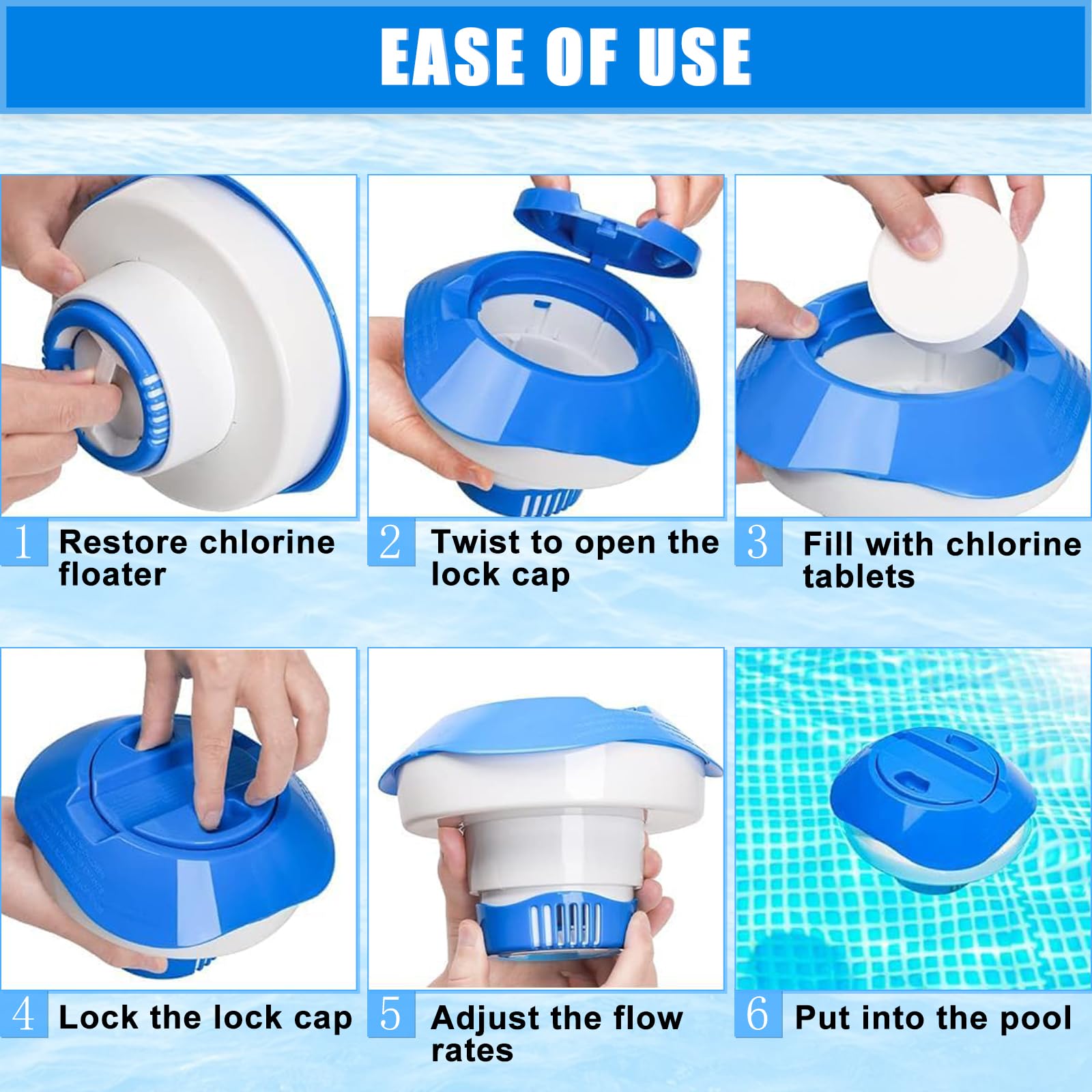 Diffuseur Flottant, Diffuseur Chlore Piscine, Flotteur Chlore Piscine, Distributeur Chlore Spa, Distributeur de Chlore Flottant pour Piscines, Bains à Remous, Spas, Fontaines
