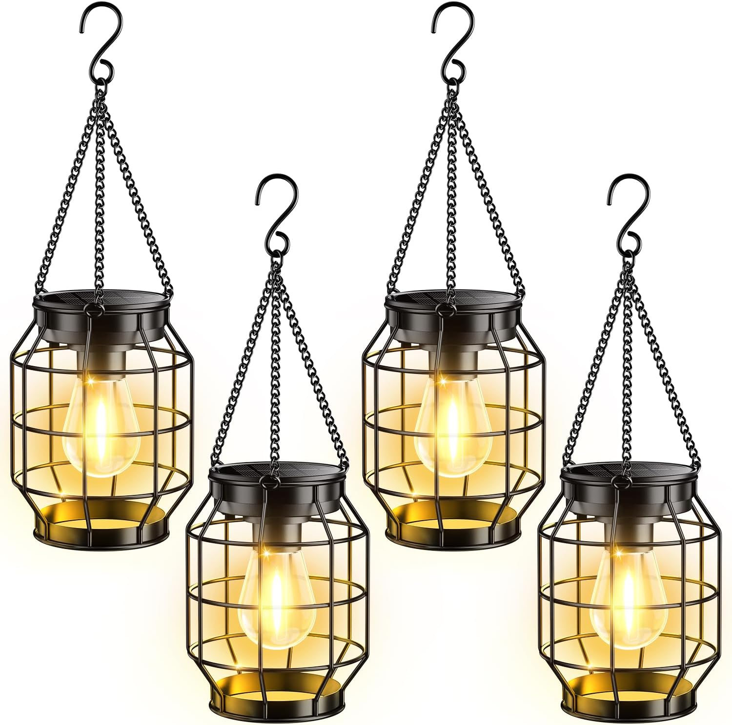 KOOPER Solar Lanterns Outdoor Waterproof, 4 Pack Upgraded Metal Hanging Solar Lights Outdoor Decorative, Brighter Outdoor Hanging Lantern for Yard Patio Pathway Porch Garden Decor, Gift for Women Mom