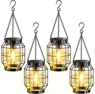 KOOPER Solar Lanterns Outdoor Waterproof, 4 Pack Upgraded Metal Hanging ...