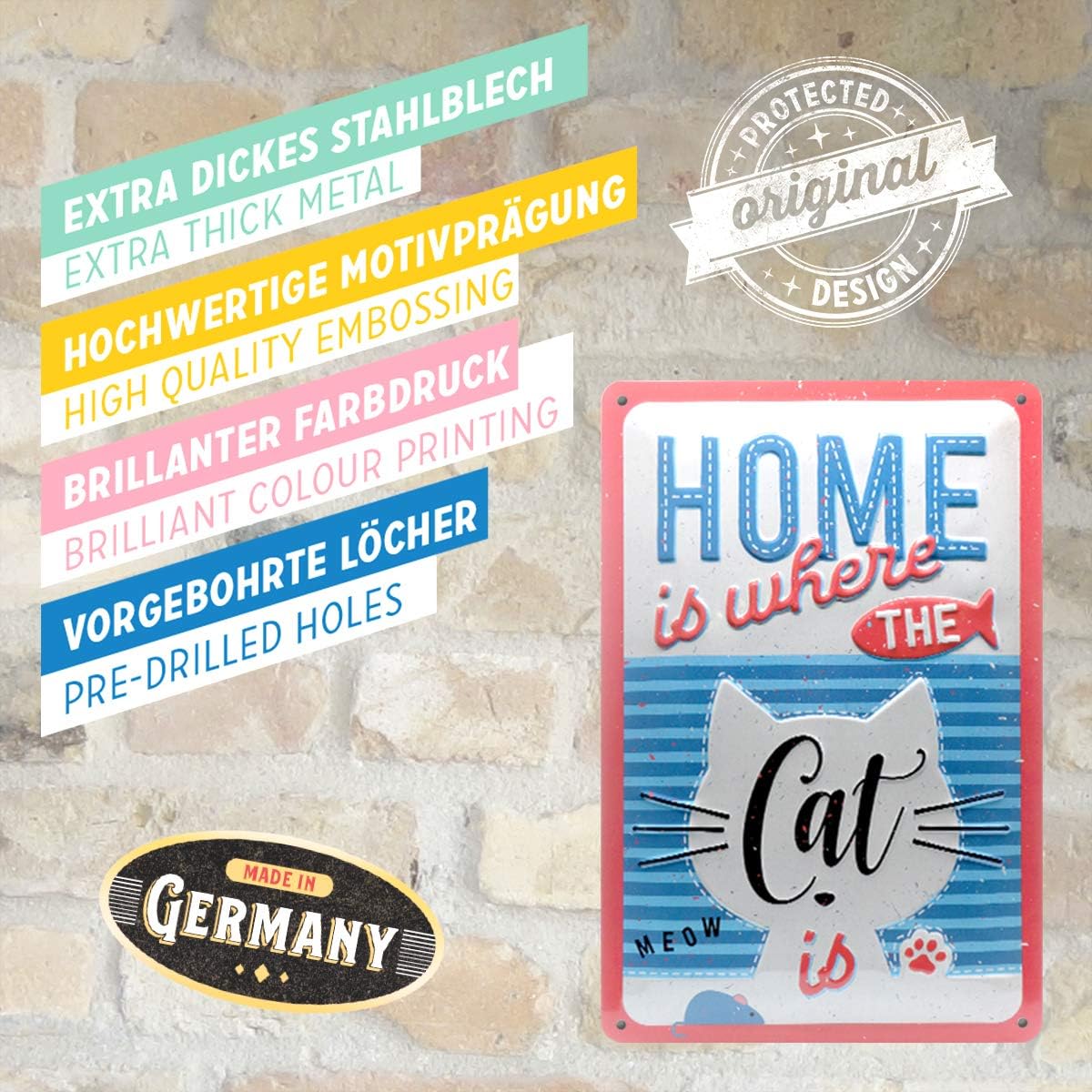 Nostalgic-Art Retro Tin Sign, Home is where the Cat is, Gift idea for pet owners Metal Plaque - Image 5