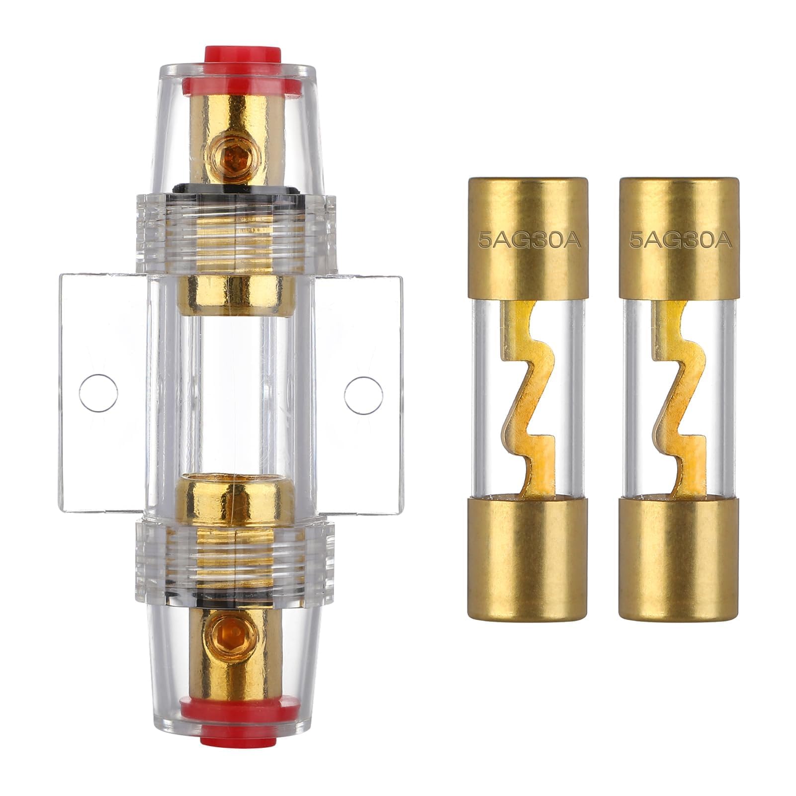 VEXUNGA 4-8 Gauge AWG Inline 30 Amp Fuse Holder with 30A AGU Fuses for Car Audio Alarm Amplifier Subwoofer in-line Fuse Holders (30Amp)