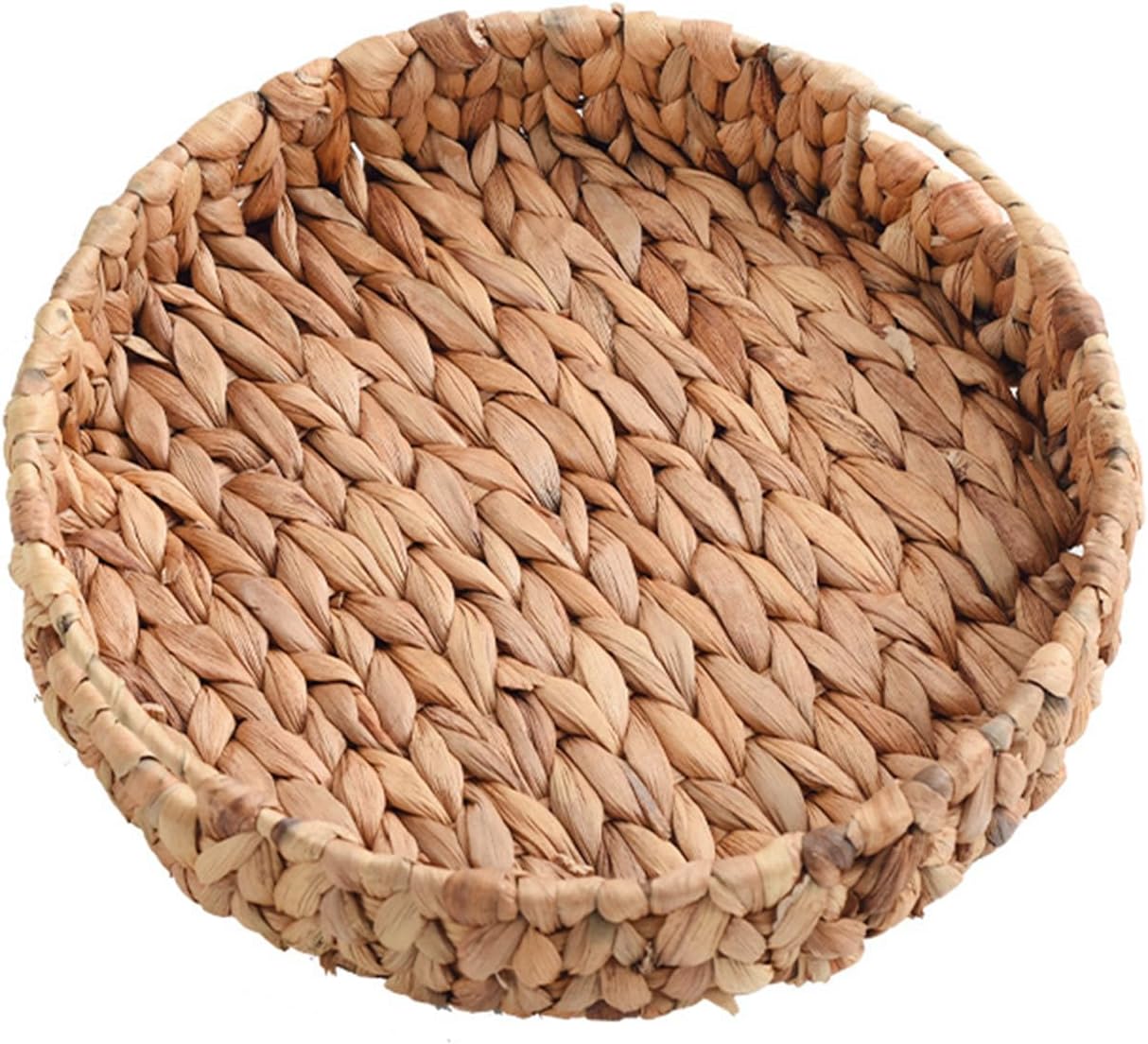 Woven Round Fruit Tray, Bread Serving Basket Water Hyacinth Storage Baskets Handmade Tabletop Storage Holder Tray Rustic Ottoman Tray for Dinner Breakfast Snack (33cm)