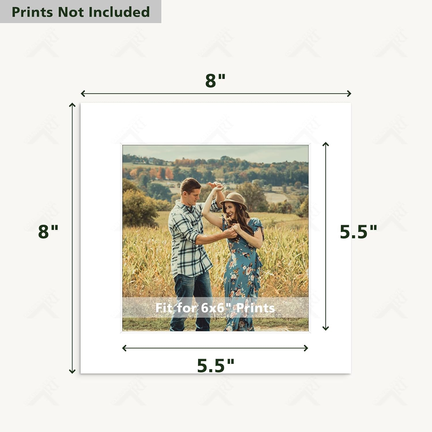 Golden State Art, Pack of 10 Acid Free 8x8 for 6x6 White Picture Mats, Bevel Cut White Core Frame Mattes for Photos