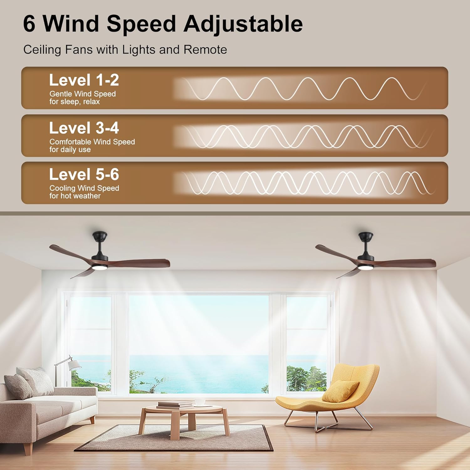 52 Inch Modern Ceiling Fan with Light and Remote & APP Control, 3 Color Temperature Dimmable, Reversible Quiet DC Motor, 6 Wind Speeds, Farmhouse Ceiling Fan for Bedroom Living Room Patio Porch