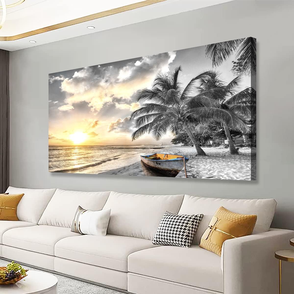 Black and White Beach Pictures Canvas Wall Art for Living room Bedroom Wall Decor,Seascape Wall Art Print Paitnings for home Decor,Morden Artwork Sunset Canvas Art Waterproof Stretched Ready to