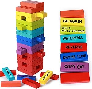 Amazon.com: Atoylink Wooden Stacking Board Games 54 Pcs Building Blocks ...