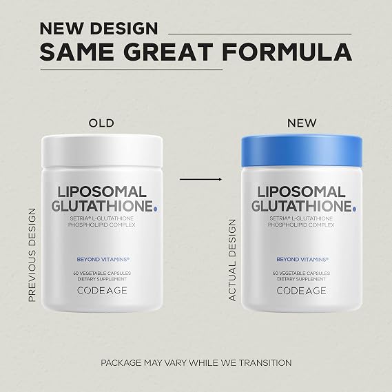 Codeage Liposomal Glutathione Supplement - Pure Reduced Setria L-Glutathione, Liposomal Delivery, Phospholipid Complex - Encapsulated Glutathione Powder Pills - Vegan, Non-GMO - 60 Capsules
