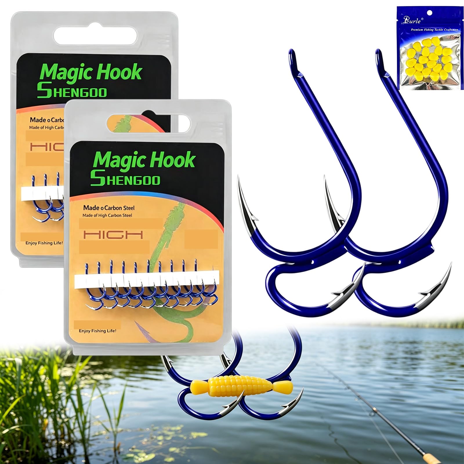 Classic Sharp Double Fishing Hooks, High Carbon Steel Strong Sharp Open Shank Barbed, for use in rivers, lakes, ponds and reservoirs (20pcs-blue)