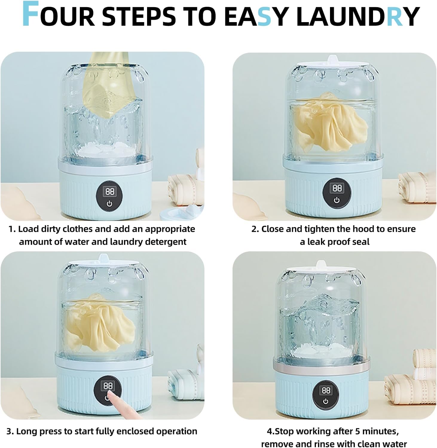 Portable Mini Washing Machine, 1 L underwear washer with Digital Timer Display for underwear, socks, saliva towels, suitable for apartments, hotels, and travel and Fathers Day (Sky Blue)