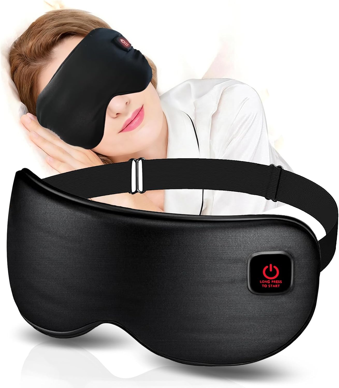 Silk Cordless Heated Eye Mask for Dry Eyes, Light Blocking Warm Eye Compress, Improved Sleep, with 3 Heat Settings, Washable Heating Pad for Migraine, Travel, Rechargeable, Men Women