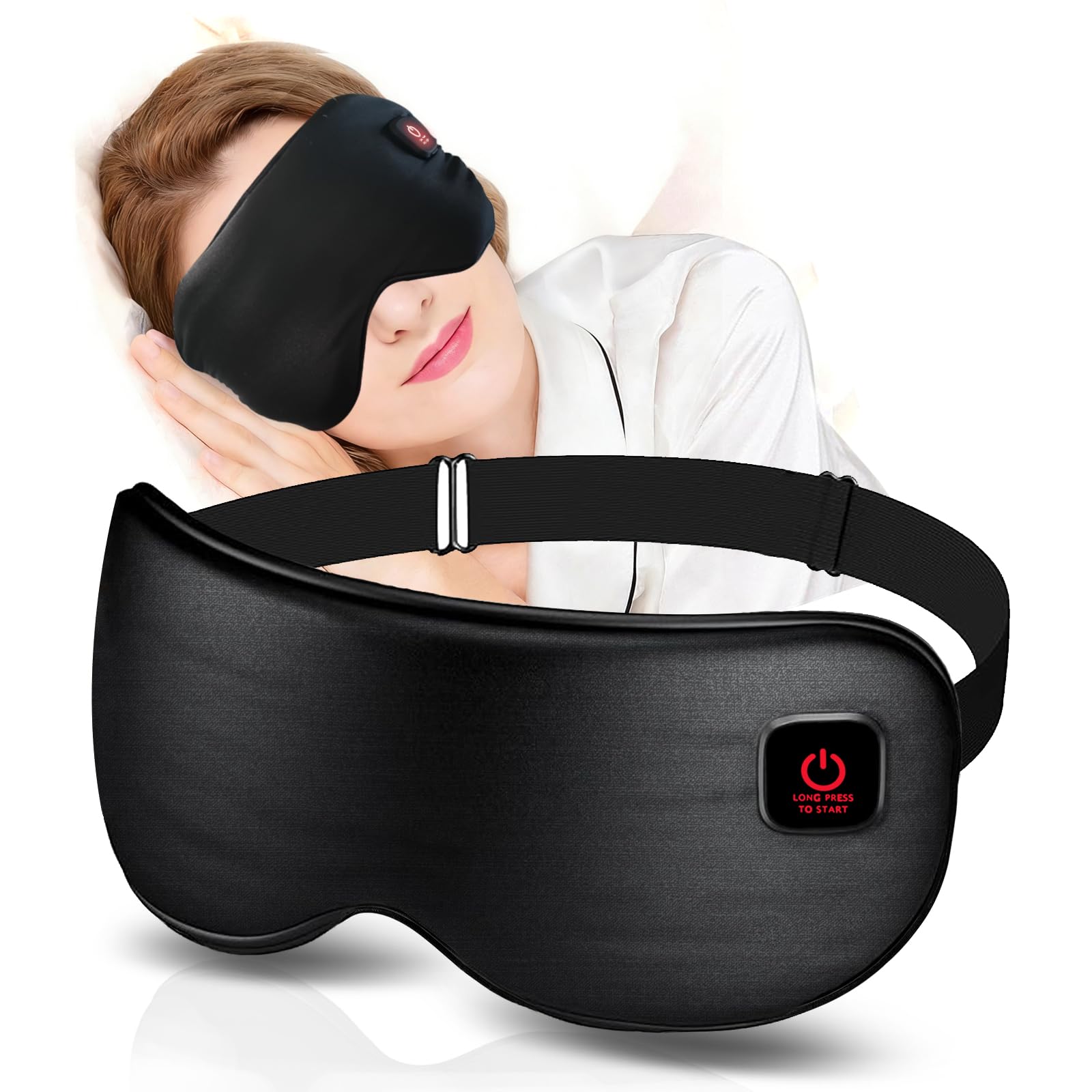 Silk Cordless Heated Eye Mask for Dry Eyes, Light Blocking Warm Eye Compress, Improved Sleep, with 3 Heat Settings, Washable Heating Pad for Migraine,