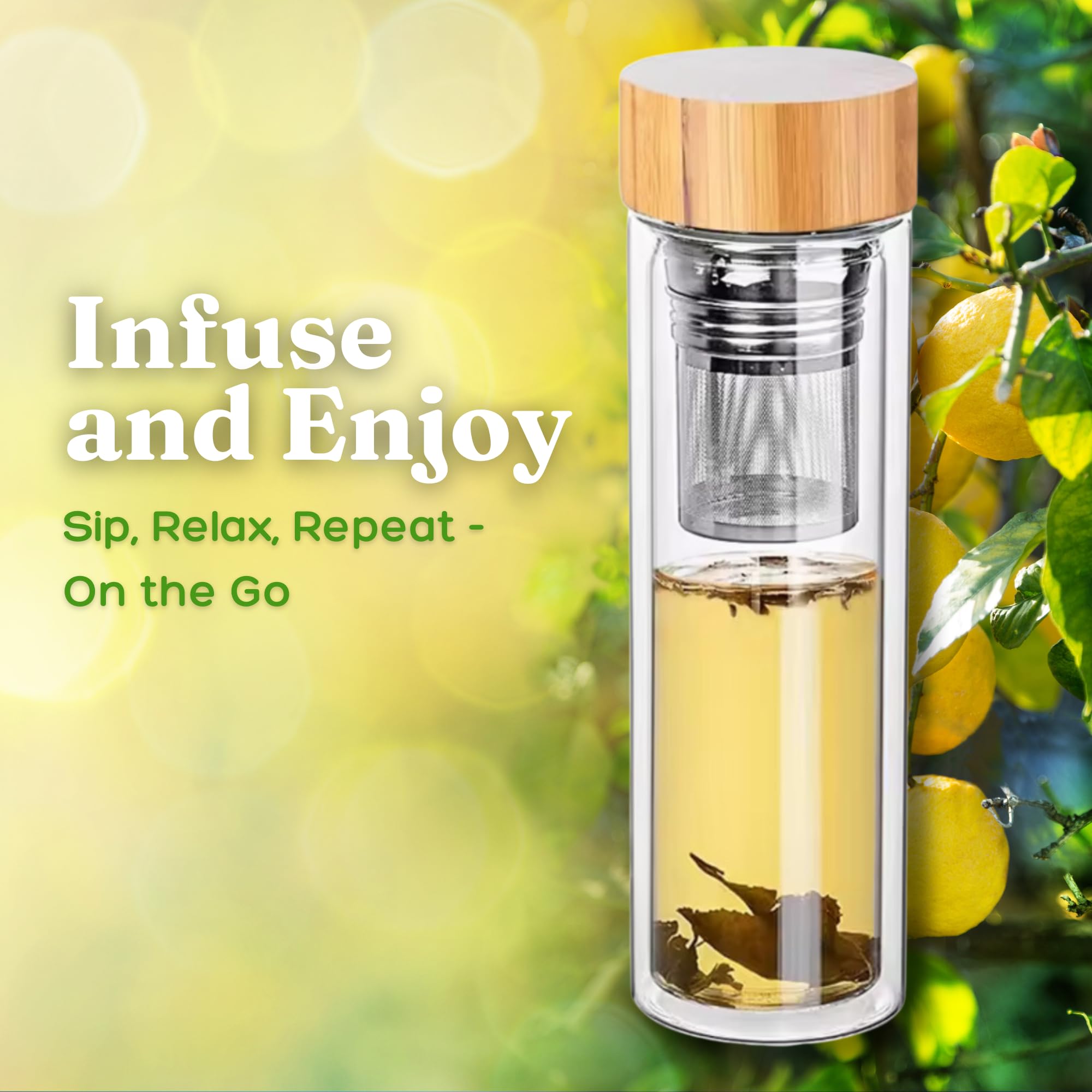 Filtered Blend Glass Water Bottle with Tea Infuser thumbnail 3