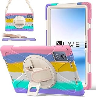 Doo対応 NEC LAVIE Tab T11 11.45インチ (PC-T1175JAS/PC-TAB11203)用 ケース 2024モデル 11.45インチ LAVIE Tab 112K3用 ケース 耐衝撃 米軍MIL資格 縦横スタンド 360度回転スタンド 調節可能ハンドストラップと肩掛けー付き 重型 衝撃吸収 カメラ保護（カラフル+ピンク）