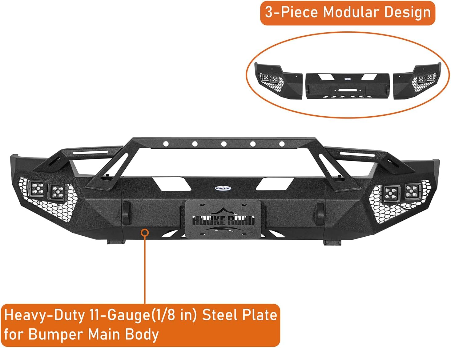 Hooke Road Front Bumper for 2003 2004 2005 Dodge Ram 2500 3500 (Exclude Diesel), Rock Crawler with Winch Plate, D-ring Mounts