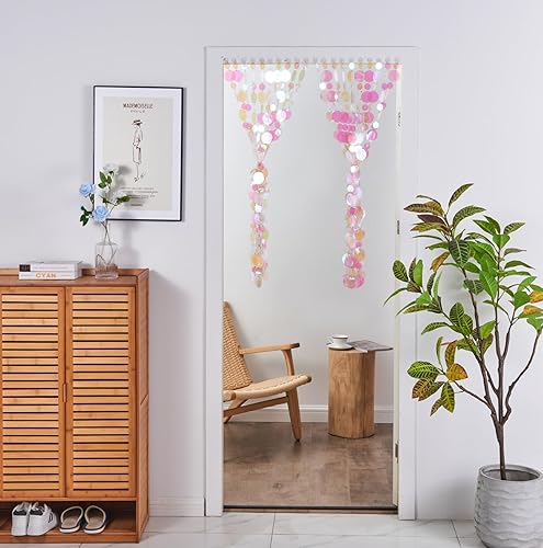 Miniatura 2 de 20 piezas cortina de lentejuelas con cuentas para entrada, cortina de cuentas rosa, decoraciones para habitación, fácil instalación, utilizada para