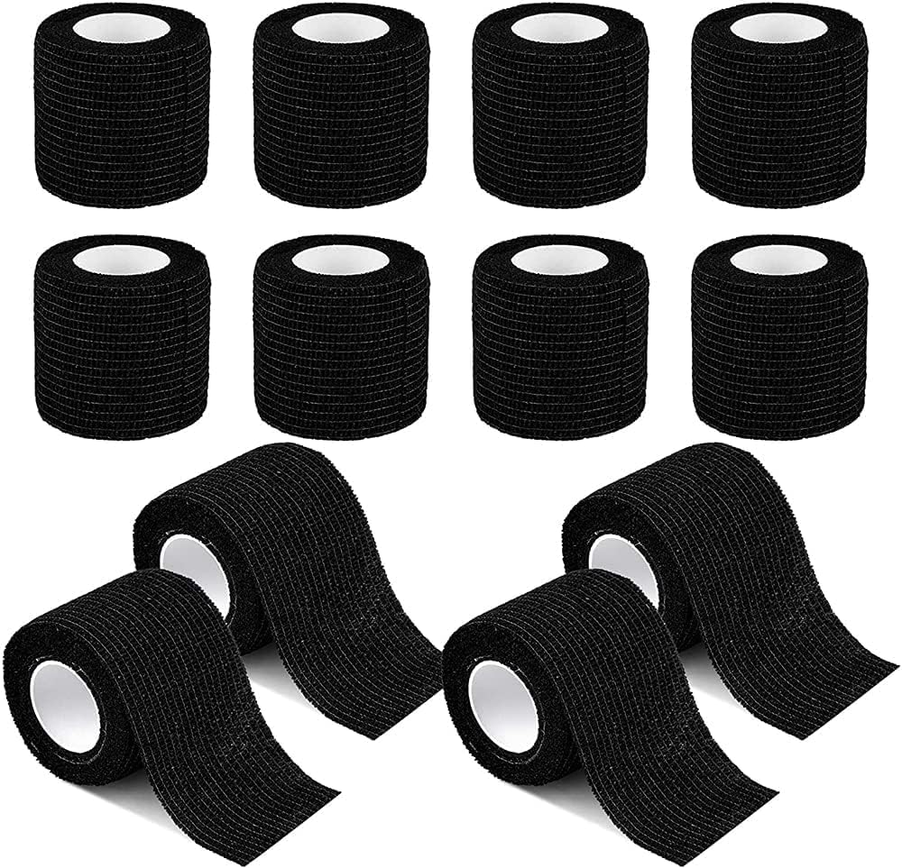 12 Pack Nonwoven Self-Adhesive Bandage, Tattoo Supplies Self-Adherent Cohesive First Aid Medical Wrap, Elastic Athletic/Vet Tape for Wrist 2 Inches Wide (Black)