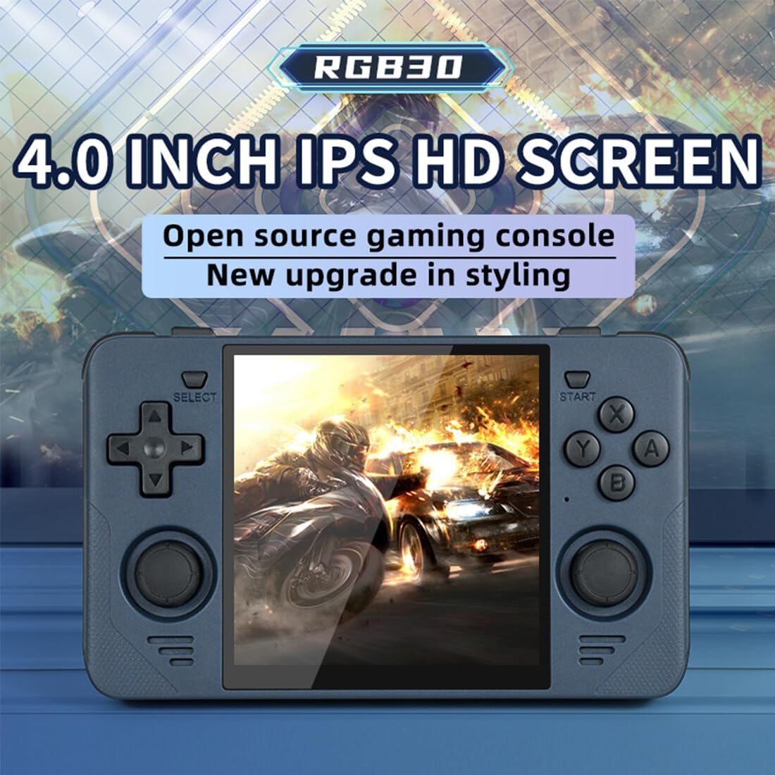 Console di gioco portatile RGB30 retrò, 16+64G con 10.000 giochi, sistema JELOS e CPU RK3566, console per videogiochi portatile IPS Acrade da 4 pollici, per bambini e adulti, WiFi e Bluetooth (blu)