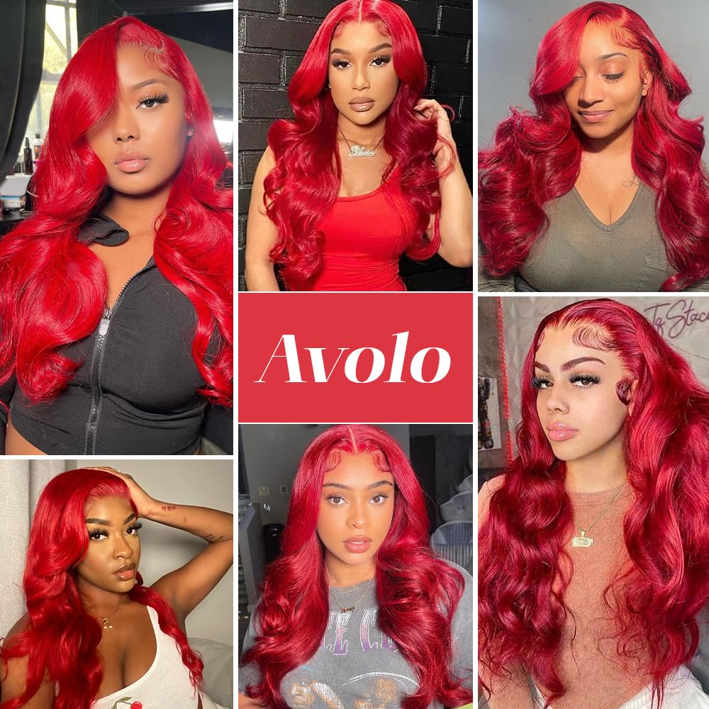 Amazon.com : Avolo 28 Inch Red Lace Front Wig Human Hair  display picture 1