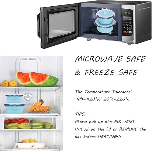 Miniatura 6 de KUON Contenedores plegables de silicona para almacenamiento de alimentos con tapas herméticas, juego de 4 recipientes apilables, aptos para