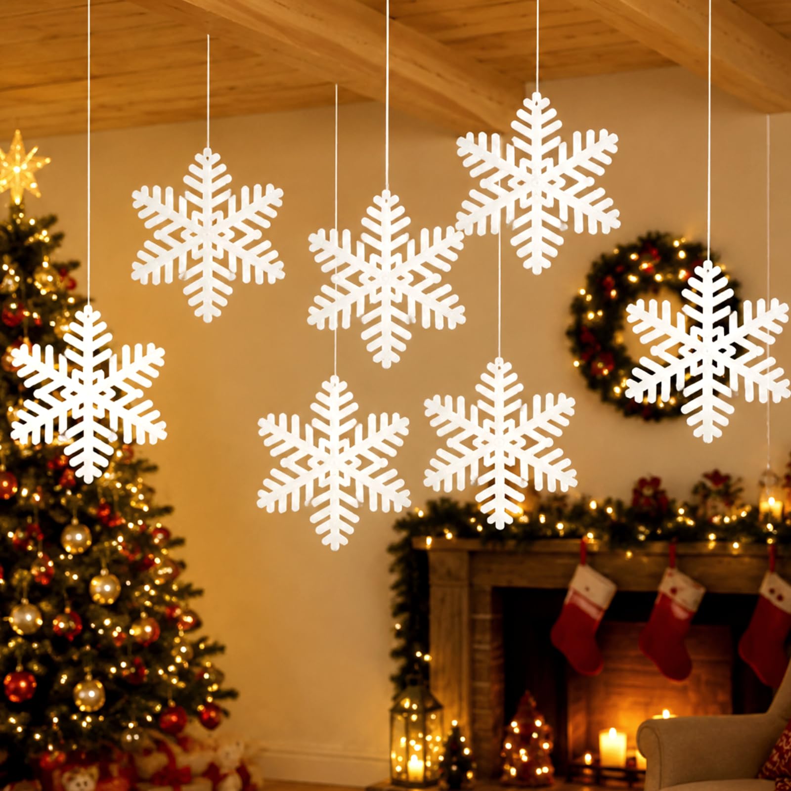 Vicenpal 12 fiocchi di neve grandi in legno ornamenti 30,5 cm fiocco di neve in legno decorazione esterna natale appeso fiocco di neve ornamenti per finestre fiocchi di neve decorazioni invernali per