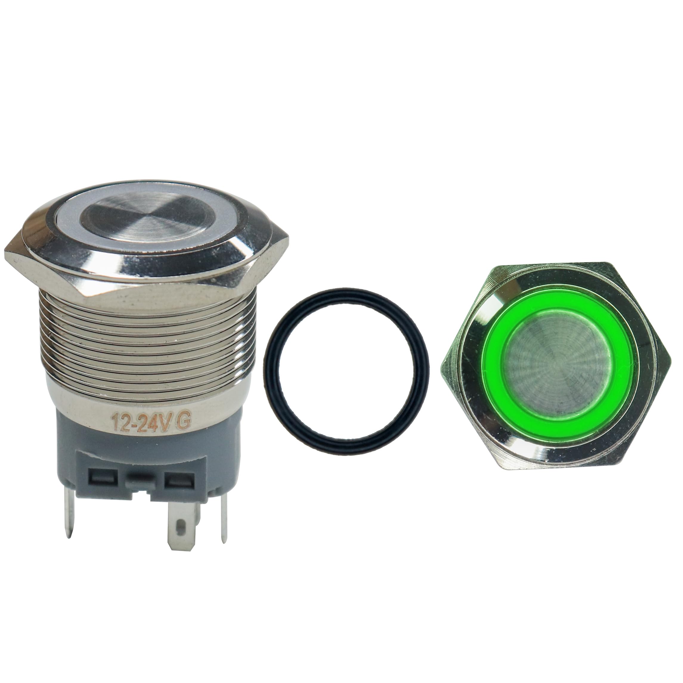 Electronic Spices 22 mm 12-24V Ring Light Self Locking Push Button Metal Switch with green Indicator (B0CCS89HBD) Amazon Price History, Amazon Price Tracker