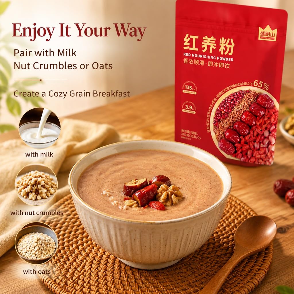 Polvo De Ñame Y Dátil Rojo, 245 G, 5 Ingredientes Rojos, Reemplazo Instantáneo Comidas Cereales, Mezcla Suave For Bebidas For El Desayuno, Nutrición Fácil(245g*5)