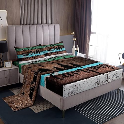 Vista 37 de Juego de sábanas para cámper tamaño matrimonial para niños y niñas, sábanas de madera para adolescentes de Happy Camping Farm, accesorios de Multi 04