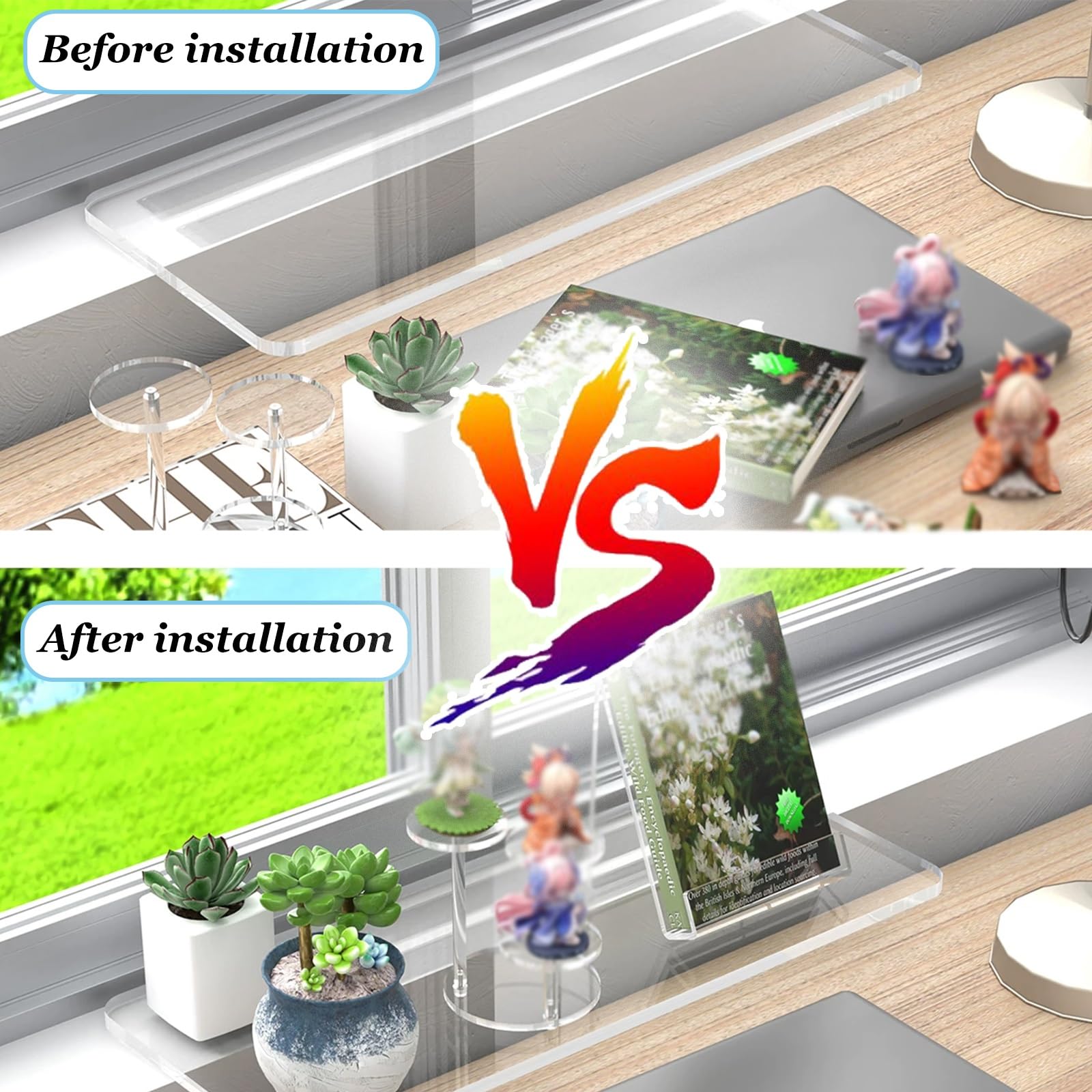 Fensterbank-Erweiterung, Acryl-Kleber, Arbeitsplatz-Erweiterung, transparente Leistenverlängerung für Schreibtisch-Dekoration, 2 Stück