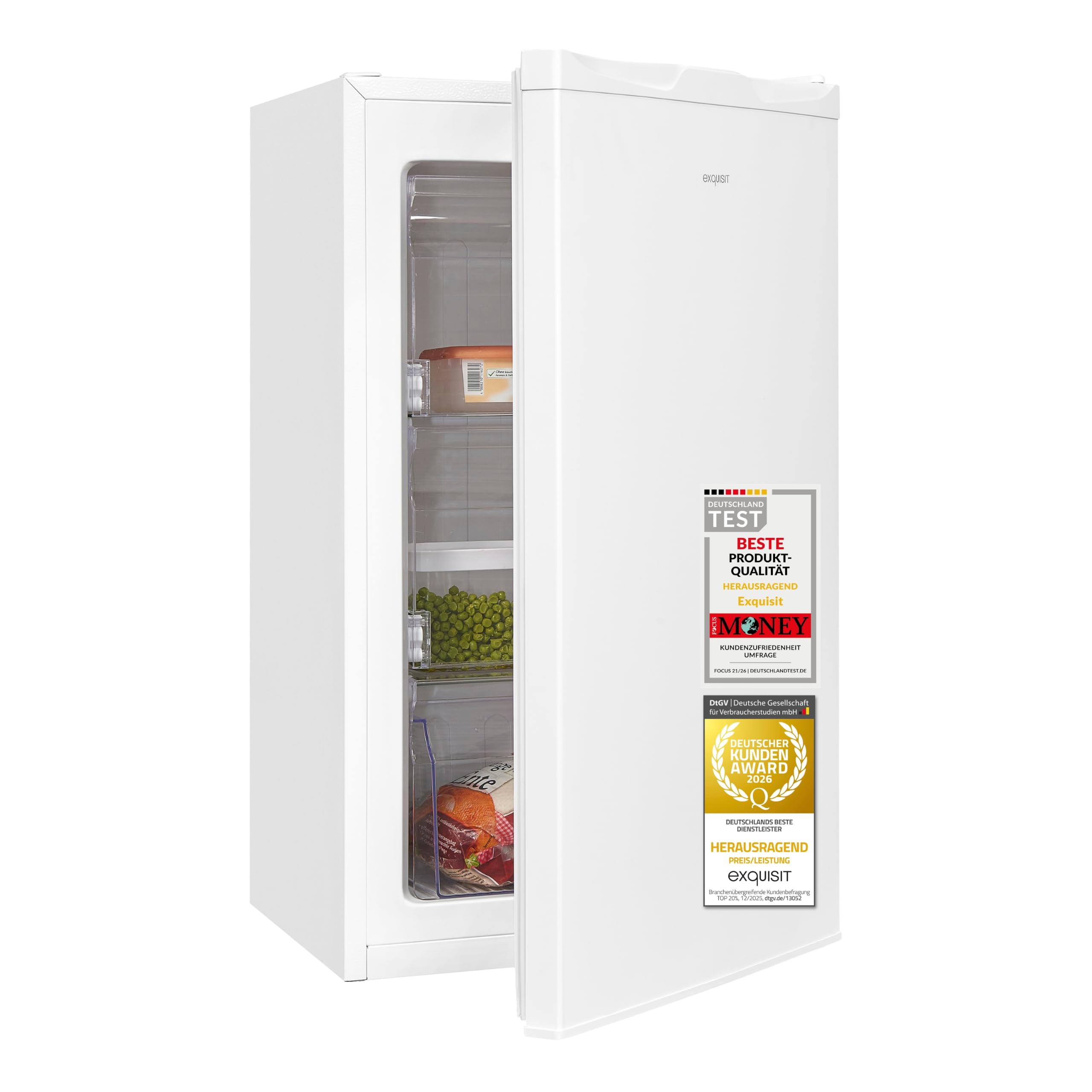 Exquisit GS5111-330E Gefrierschrank - 63 l Gefrierer Weiß - Kompakt | E-Klasse Mini-Gefrierschrank - 4-Sterne-Gefrieren - 39 dB Leise - Wechselbarer Türanschlag für Single-Haushalt
