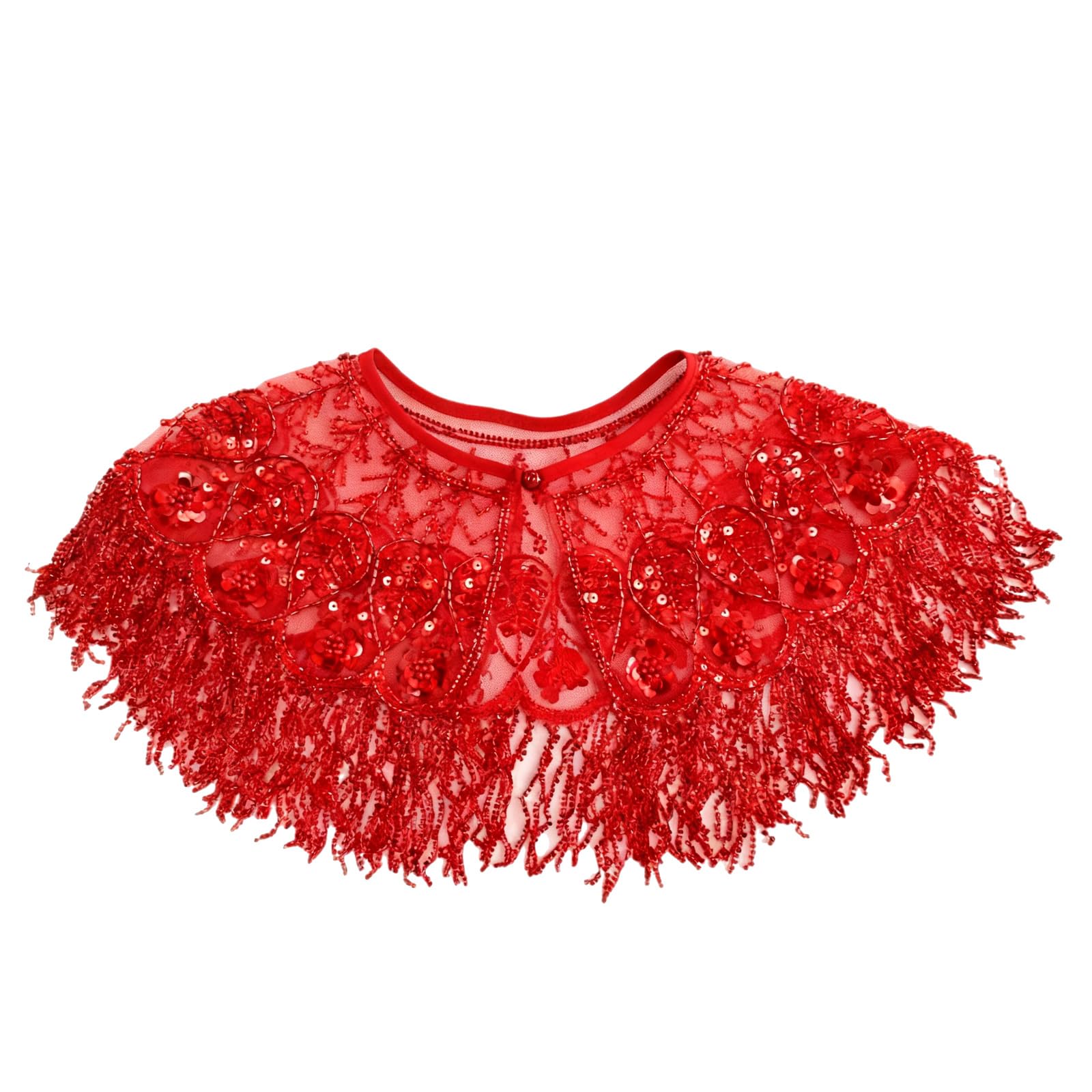 MICFENY Artistic Beaded Shoulder Wrap With Stylish Tassels Breathable Polyester Silk Scarf For Bridal Dance Event