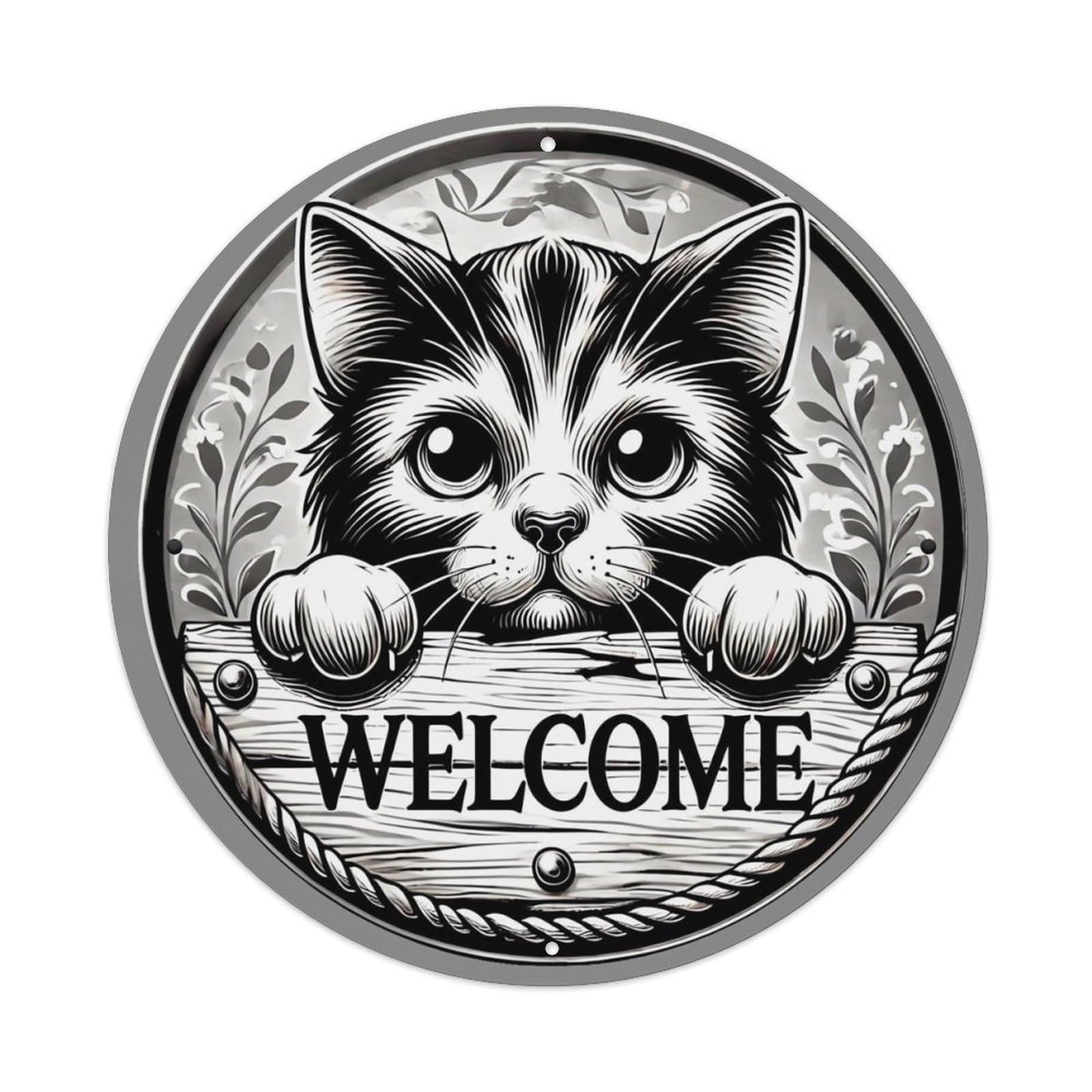 Welcome Cat Paw Wood Sign Tin Sign Metal Poster Vintage Metal Signs for Home Man Cave Bar Cafe Kitchen laundry room Wall Decorations 8x8 inches