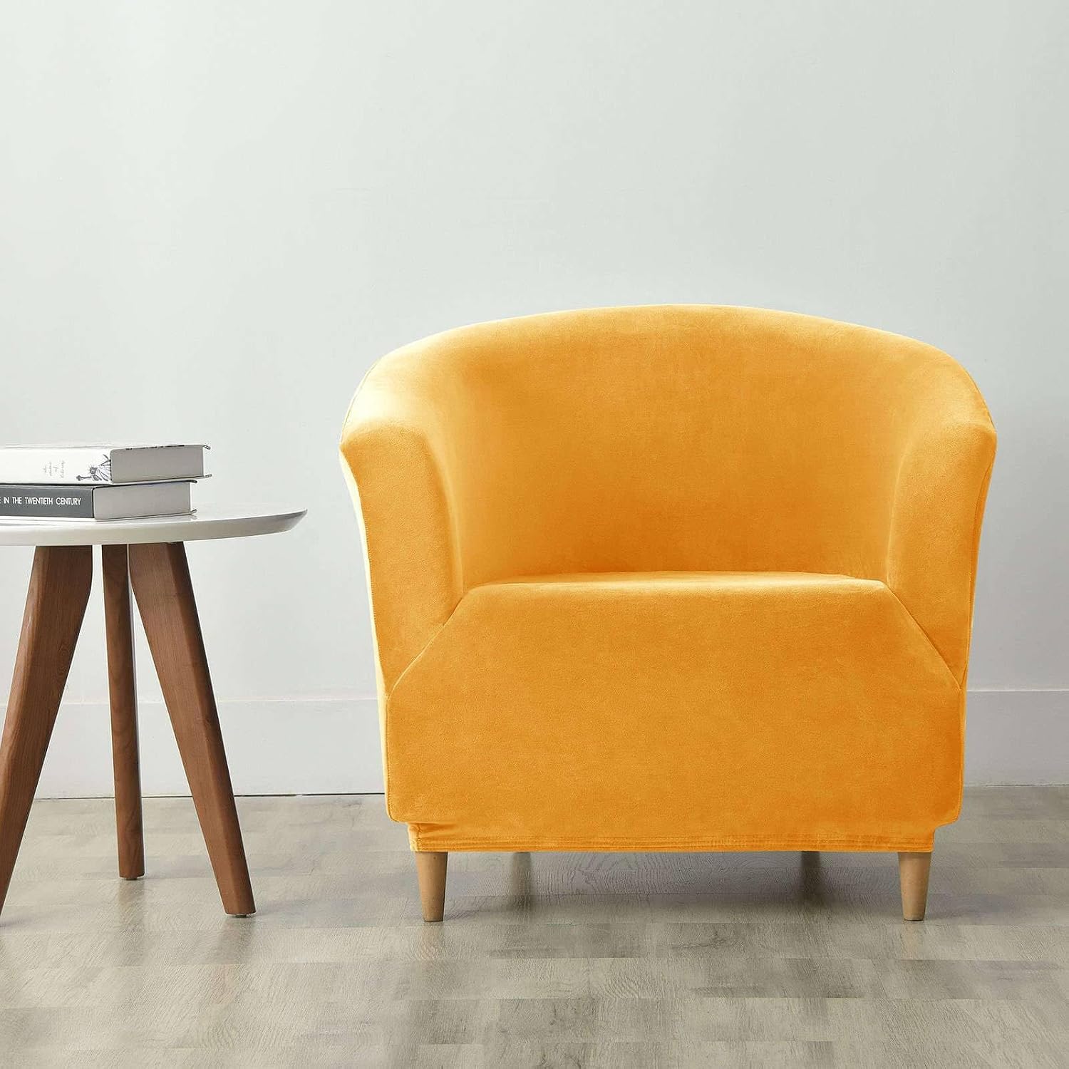 Velvet Club Chair Slipcover, 1 Piece Barrel Chair Cover for Living Room Armchair Covers with Elastic Bottom Furniture Protector Washable-Gold-1 Piece