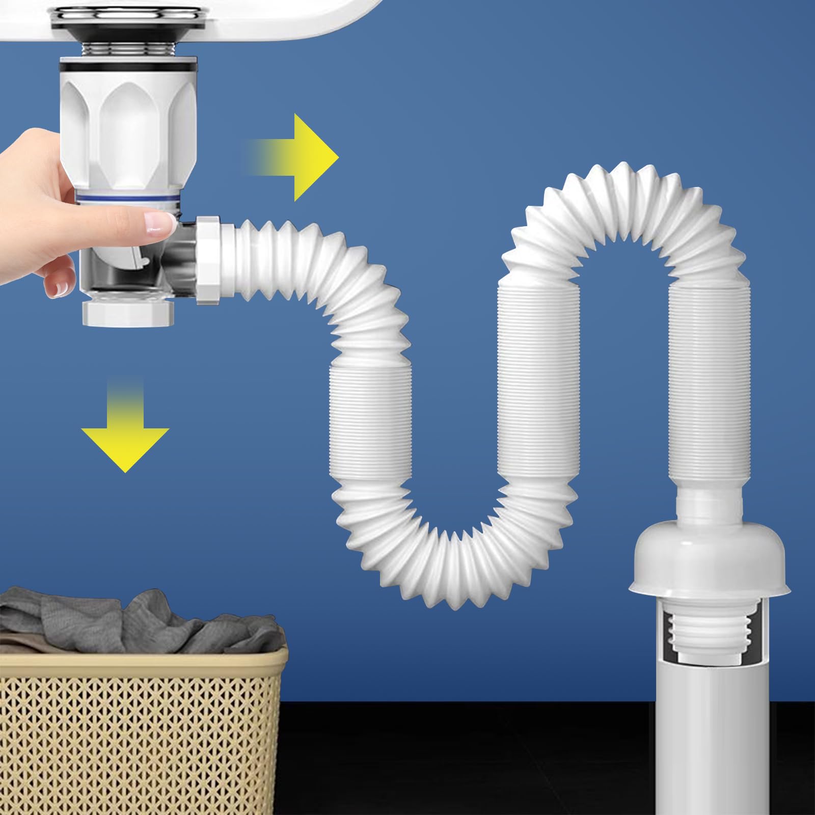 Desagüe Clic-Clac para Lavabo con Sifón Flexible,Blanco