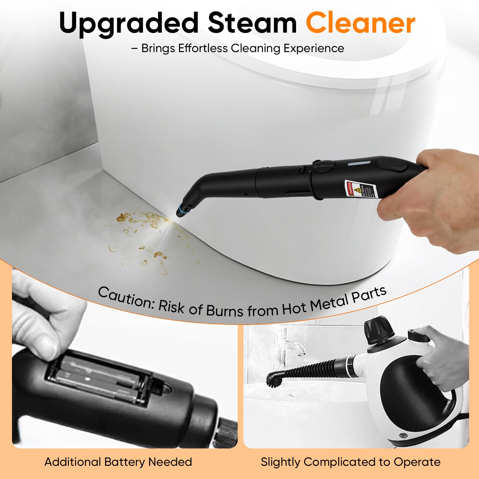Dampfreiniger Handgerät 2500W, Steam Cleaner mit 1800ML Wassertank, Tragbarer Dampfreiniger 4Bar Hochdruck, 105°C Heißdampf, Handdampfreiniger für Küche, Bad, Fenster, Polster, Auto, ohne Chemie