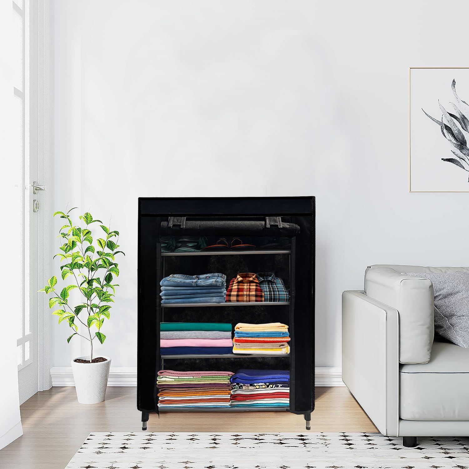 4 Layer Metal Black Space-Saver Collapsible Wardrobe: Maximize Your Space with Style-image-37