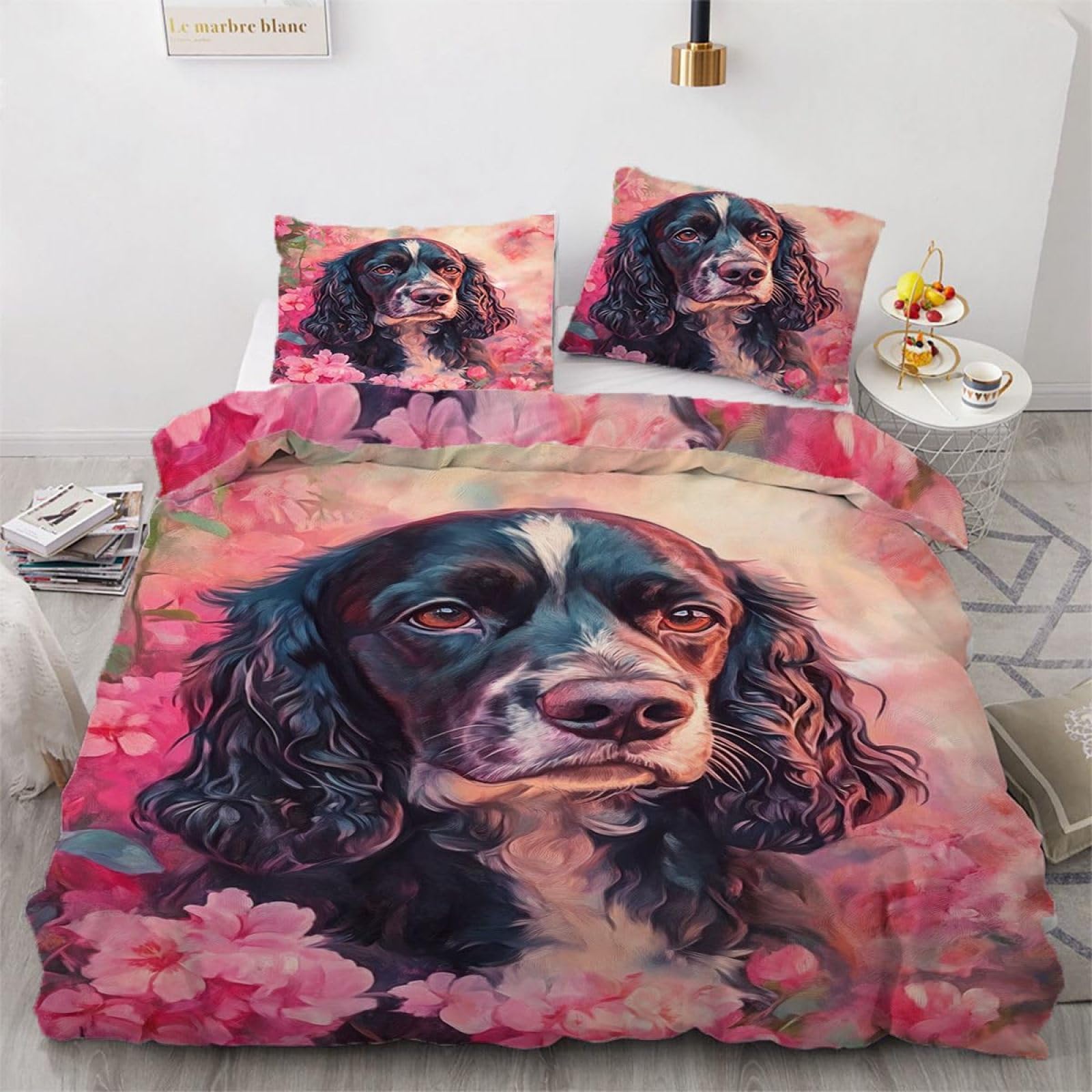 Zestaw pościeli na kołdrę Cocker Spaniel w rozmiarze king size, z zapięciem na zamek błyskawiczny, zestaw pościeli dla dzieci, miękka, hipoalergiczna poszewka na kołdrę z mikrofibry, 230 x