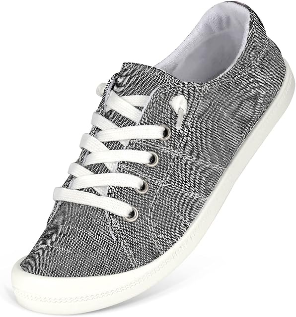 Hxlber Canvas Sneakers for Women Low Top Round Toe Flat Loafers Memory Foam Footbed Comfortable Slip on Fashion Sneakers for Walking
