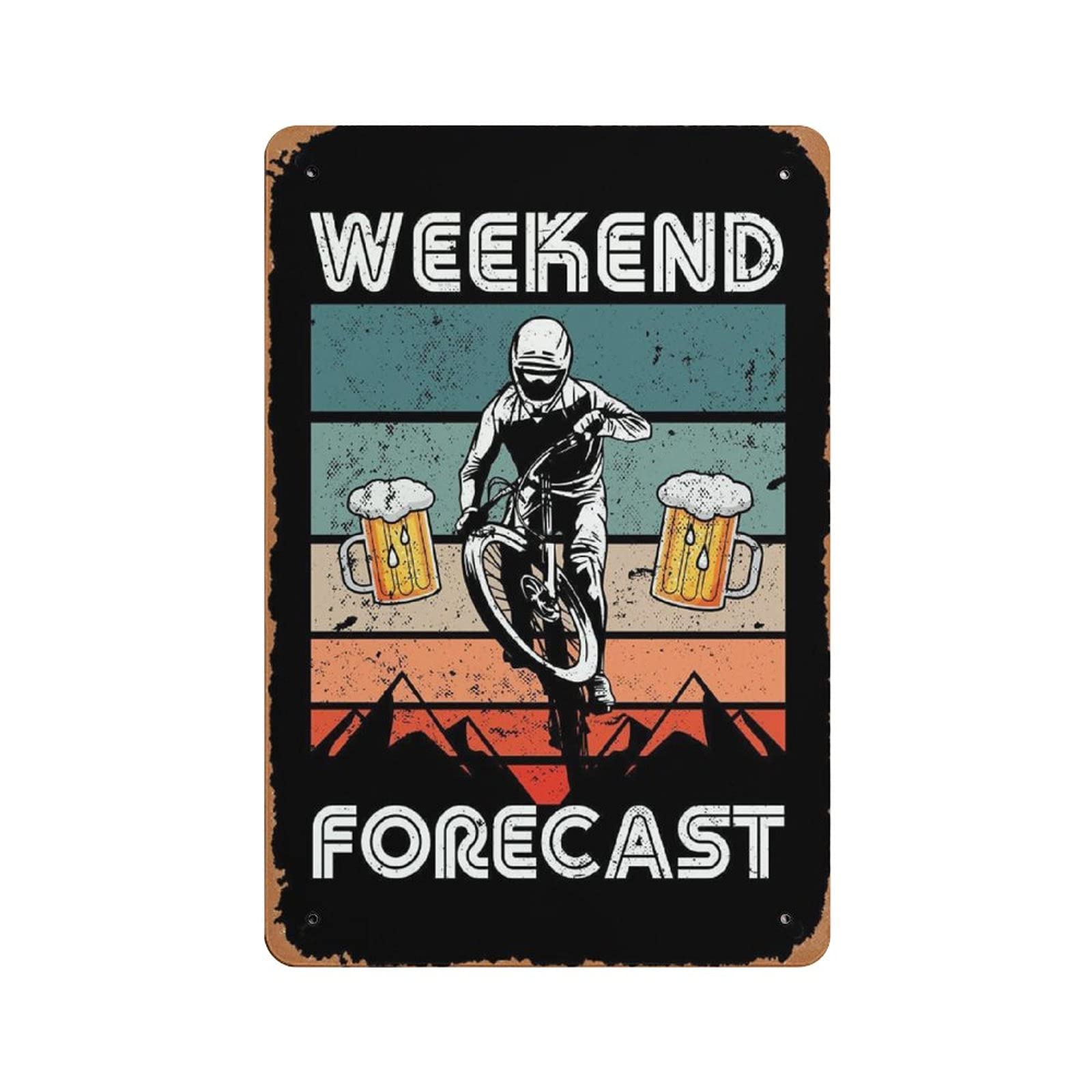 Metal Tin Sign Mountain Bike Beer Weekend Forecast Vintage Tin Poster Metal Sign Wall Decoration Country Kitchen Home Garage Decor 12"x8"