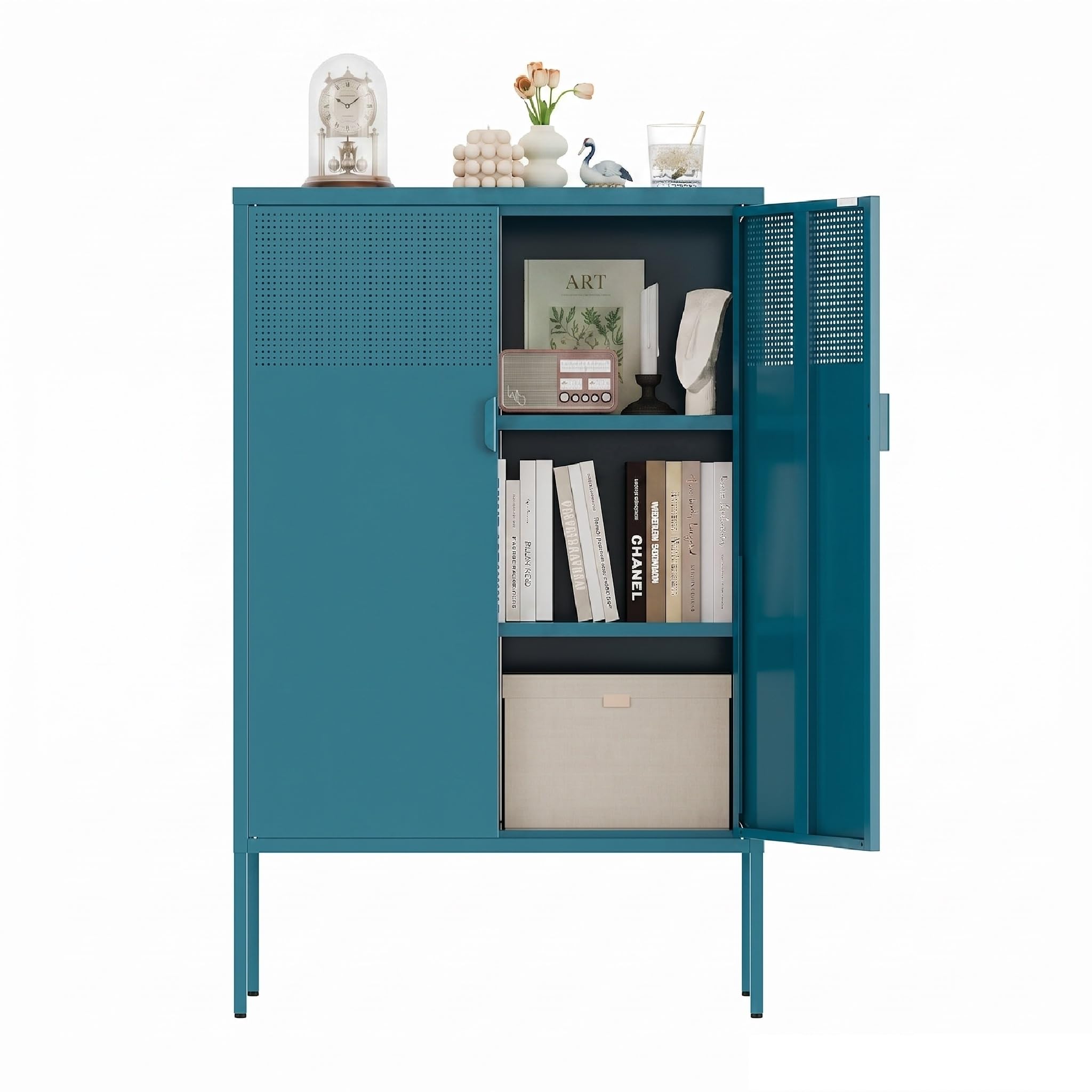Metal Storage Cabinet,2 Door TV Stand, Metal Mesh Accent Cabinet